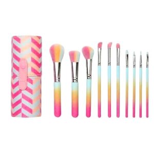 10 Piece High-Quality Gradient Colorful Makeup Brushes W/Vegan Leather Snap Case